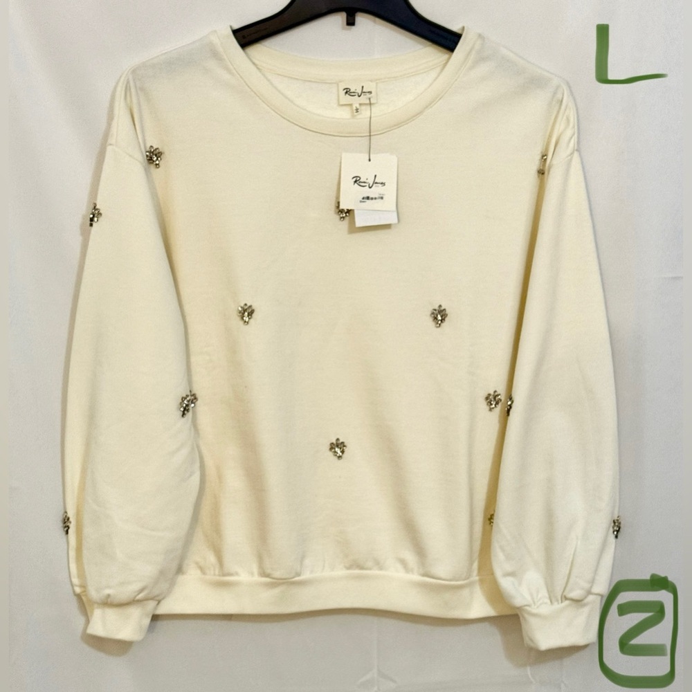 Remi James Cream Embellished Sweatshirt